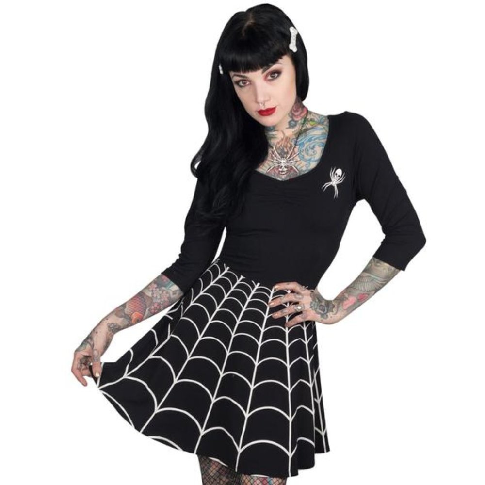 Spiderweb White Skater Dress Goth Fashion